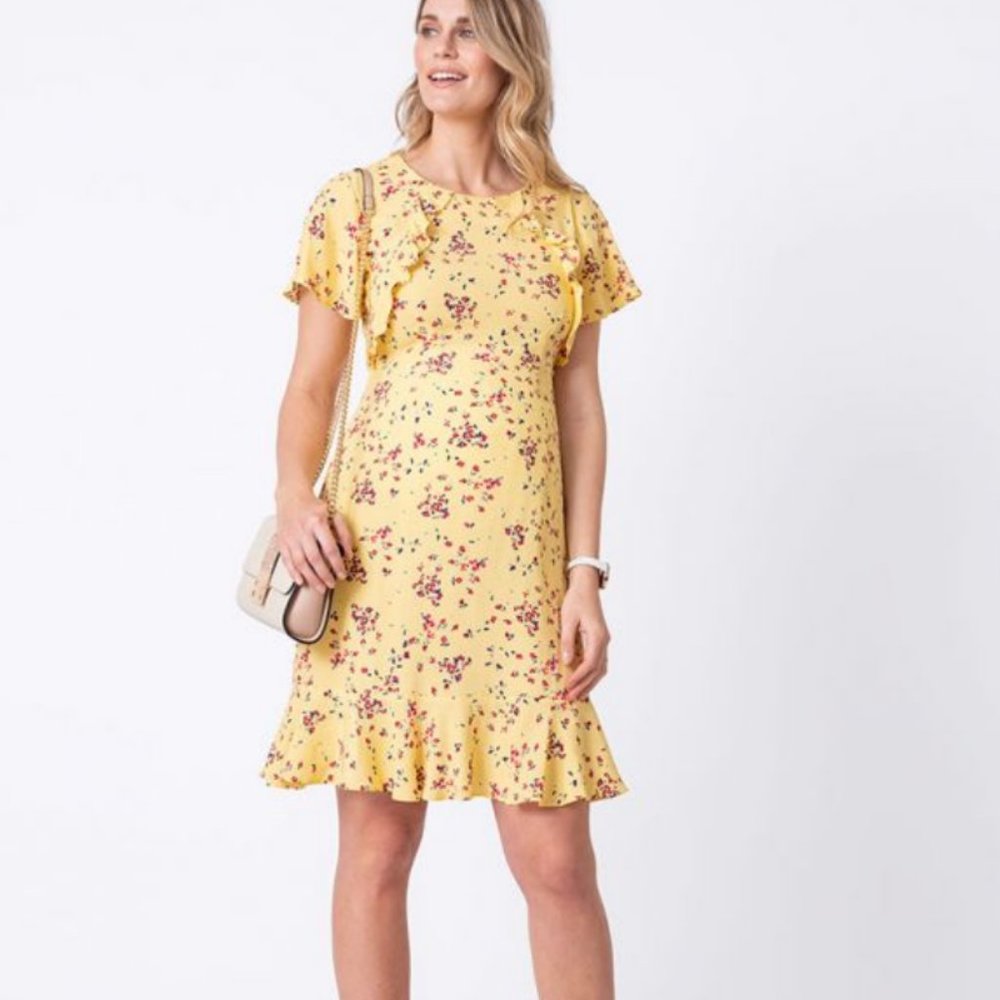 Seraphine Maternity Yellow Ruffle Dress size 8